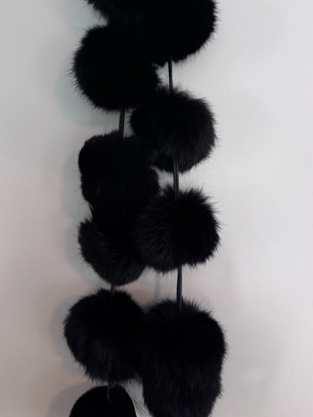 Rabbit Fur Pom-Pom Style Scarf, Black, Soft, Never Worn, New w/Tag - Picture 4 of 6